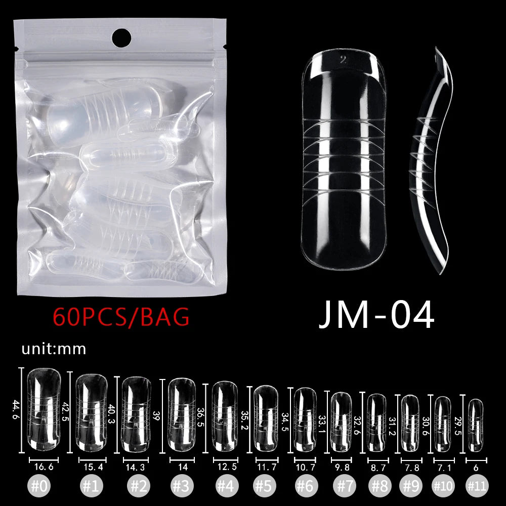 Wholesale Factory 60pcs Plastic Nail Art Mould Tips Clear Quick Building Extension Tool Stiletto Almond Square Nail Forms