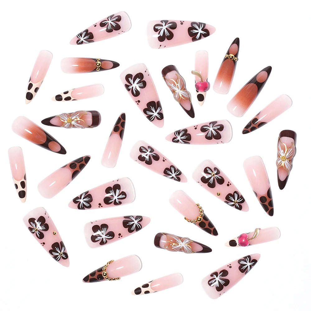 Wholesale 30pcs Custom 3D Diamond Luxury Flower Design Stick on Nails Acrylic French Tip Press on Nails for Nail Art Salon