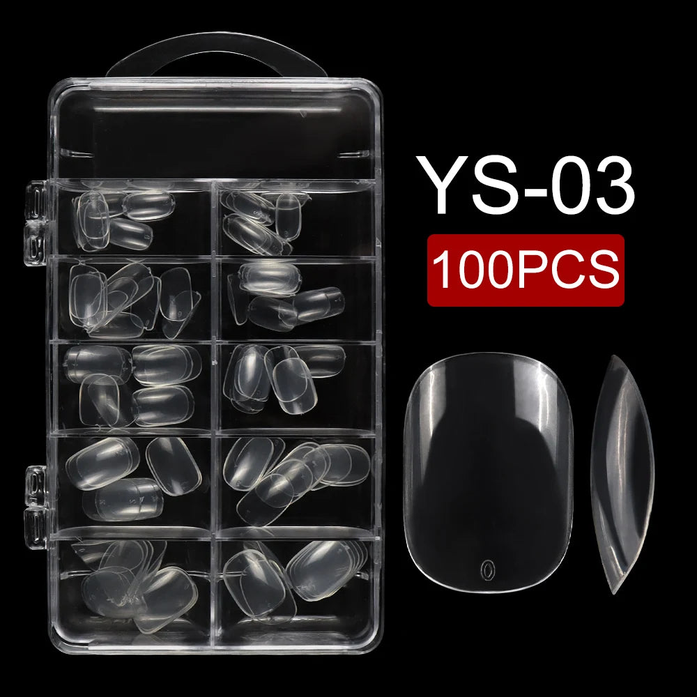 Wholesale Children's Nails Acrylic Full Cover 100 Pcs/Box Flat Square False Fingernails Clear Soft Gel Kids Nail Tips