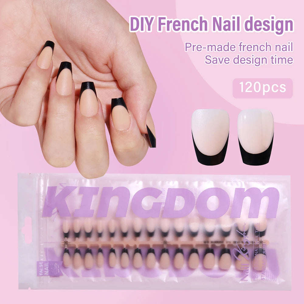 150pcs Wholesale Press on Gel Nails French White Black Tips Private Label Almond Square Coffin French Press on Nails Strip