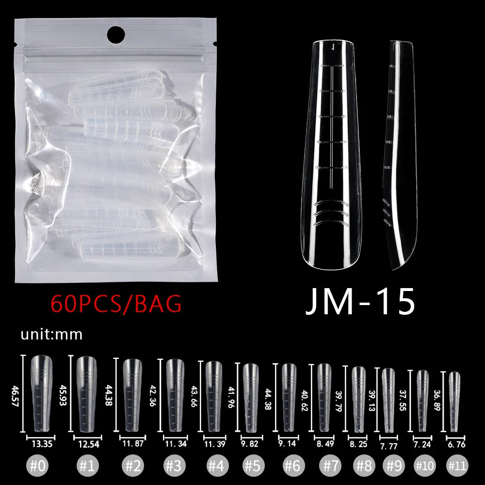 Wholesale Factory 60pcs Plastic Nail Art Mould Tips Clear Quick Building Extension Tool Stiletto Almond Square Nail Forms