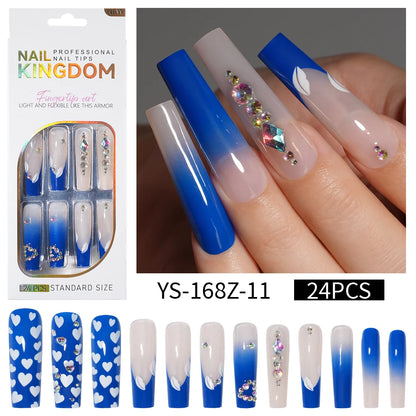 Private Label Wholesale Custom 24pcs French Style Press on Nail Long Square Rhinestone Luxury Press on Nails With Diamond
