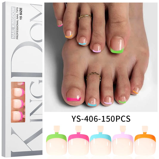 Wholesale 120/150PCS Mixed Color French Square Designs Certain Colorful French Press on Toe Nails Tip for Feet Nail Art Salon