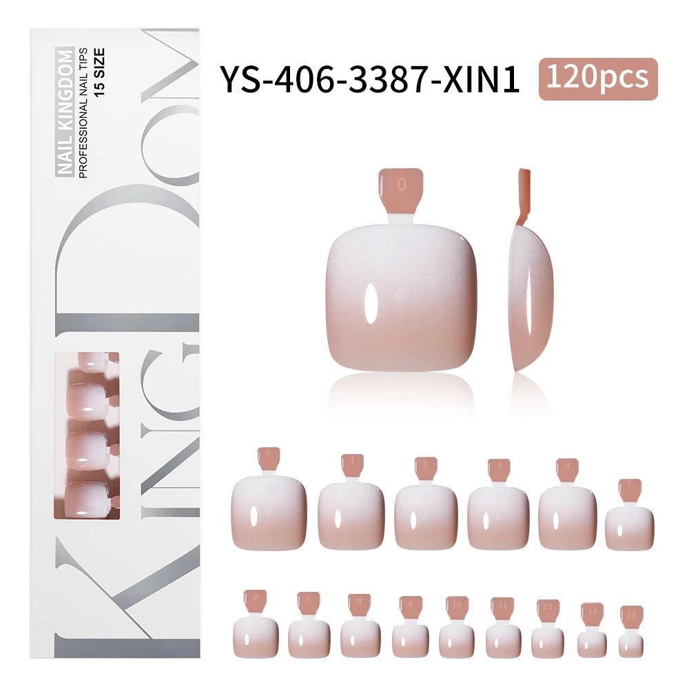 Custom 120pcs Nude Pink Press on Foot Nail Tips Toenails Short Square French Ombre Press on Toe Nails for Salon Pedicure Tools