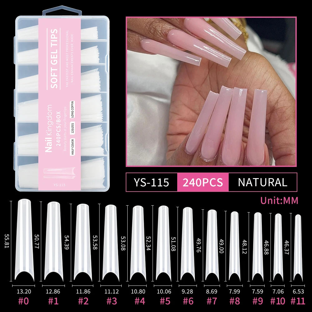 Wholesale Full Half Cover Long Stiletto Square Coffin Nails Tips Soft Gel Nail Extension Tips Nail Tips Non C Curve