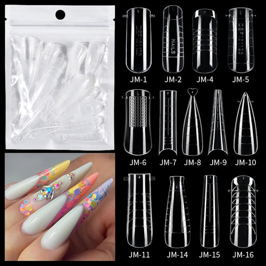 Wholesale Factory 60pcs Plastic Nail Art Mould Tips Clear Quick Building Extension Tool Stiletto Almond Square Nail Forms