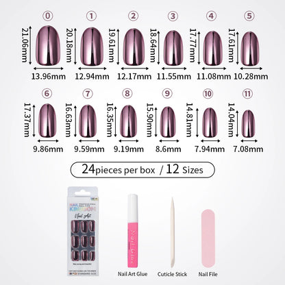 Custom Private Label 24pcs Short Round Solid Color Glittery Mirror False Nails Matte or Mirror Effect Press on Nails Set