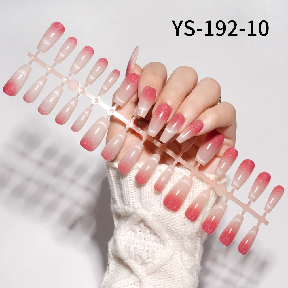 Wholesale New 30Pcs Glitter Luxury Handmade Crescent Cat Eye Nail Tips French Soft Gel Nail Art Kits False Press on Nails Set