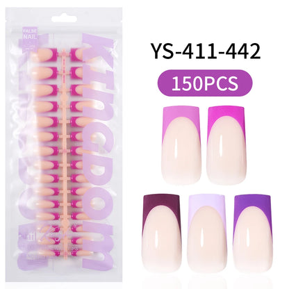 150PCS French Tip Press-On Nail Art Long Square Almond Full Cover Purple Solid Color for Finger Application Nail Supplier