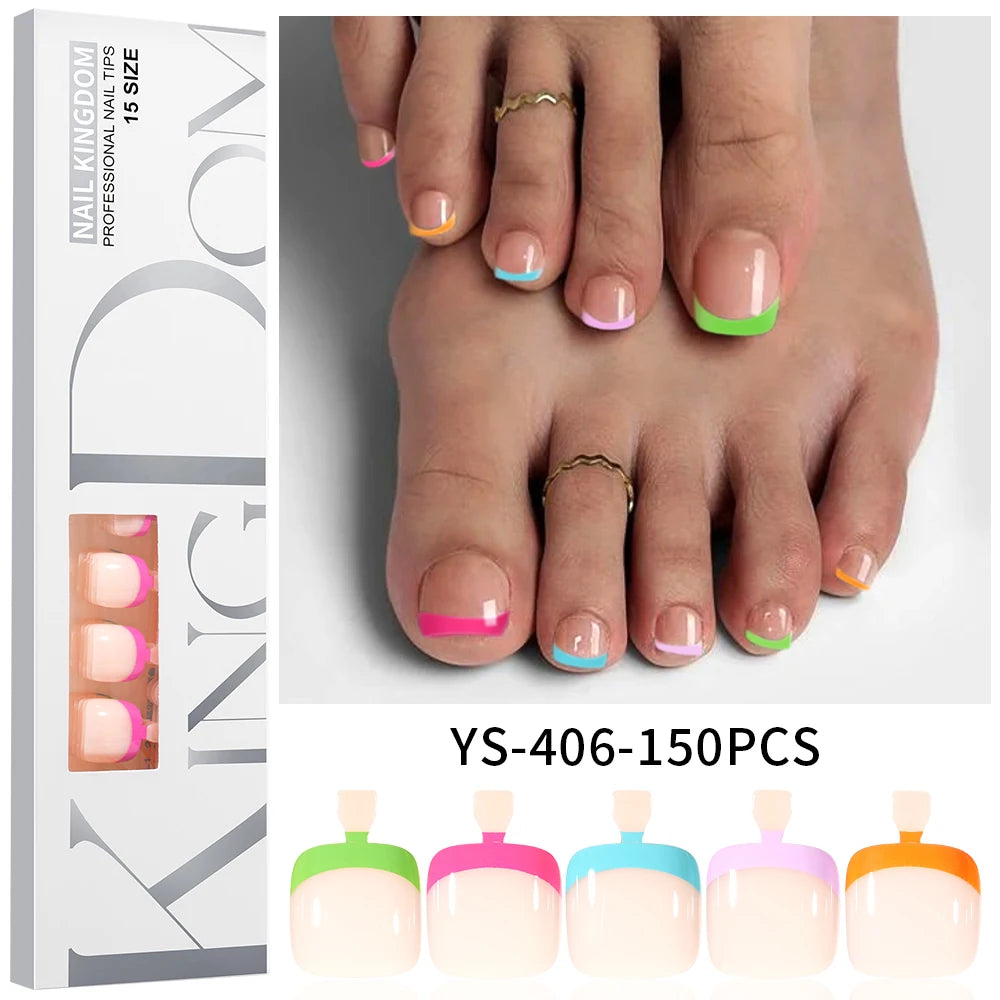 Wholesale 120/150PCS Mixed Color French Square Designs Certain Colorful French Press on Toe Nails Tip for Feet Nail Art Salon