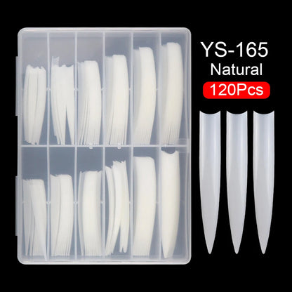 120 Pcs/box Extra Long Clear Natural Artificial Fingernails Acrylic False Nail Tips C Curve Pointed Stiletto Nail Art Tips