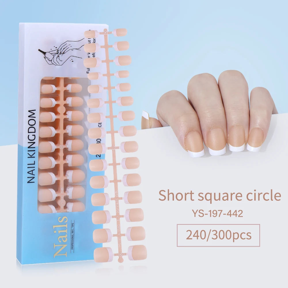 240pcs French Gel X Tips Press on Long Almond False Nails Premade Designed X Coat Tips Full Cover French Tip Press on Nails