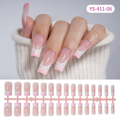 Custom Designed Luxury Diamond False Nails Full Cover Medium Square Handmade 3D Flower Rhinestone Gel French Press on Nails