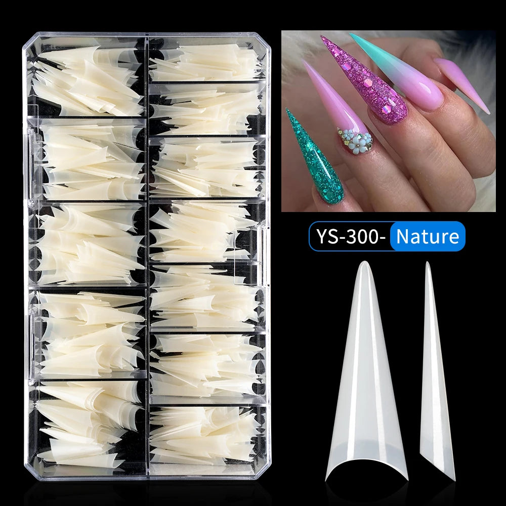 Long Stiletto False Nails 504pcs 12sizes Half Cover Traceless Natural Clear Stiletto Nail Tips