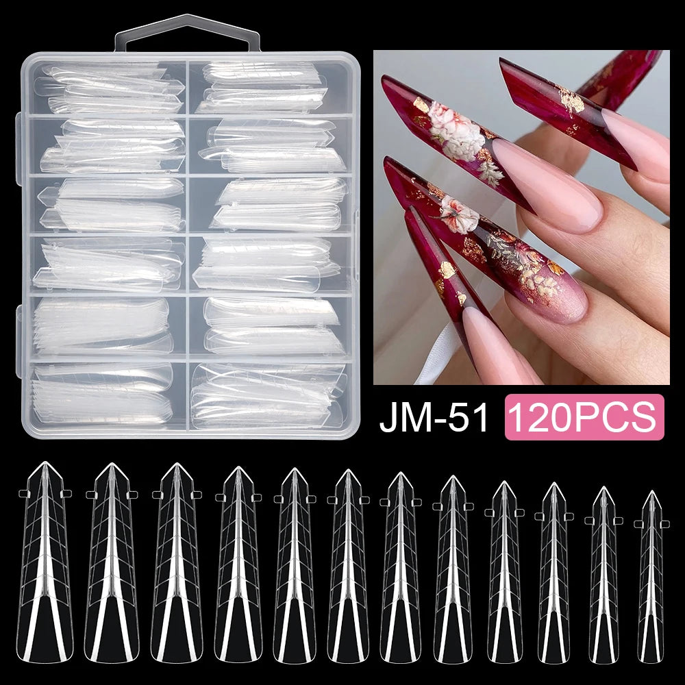 New Wholesale 120Pcs Pyramid Edge Nail Mold Tips 12 Size Full Cover Reusable Acrylic Extension Clear Pyramid Plastic Nail Form