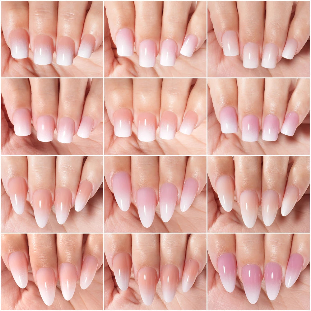 Factory Wholesale OEM ODM 30pcs Nude Gradient Nails Press on Short Medium Square Almond Ombre Pink Press on Nails Art