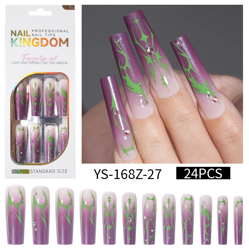 Private Label Wholesale Custom 24pcs French Style Press on Nail Long Square Rhinestone Luxury Press on Nails With Diamond