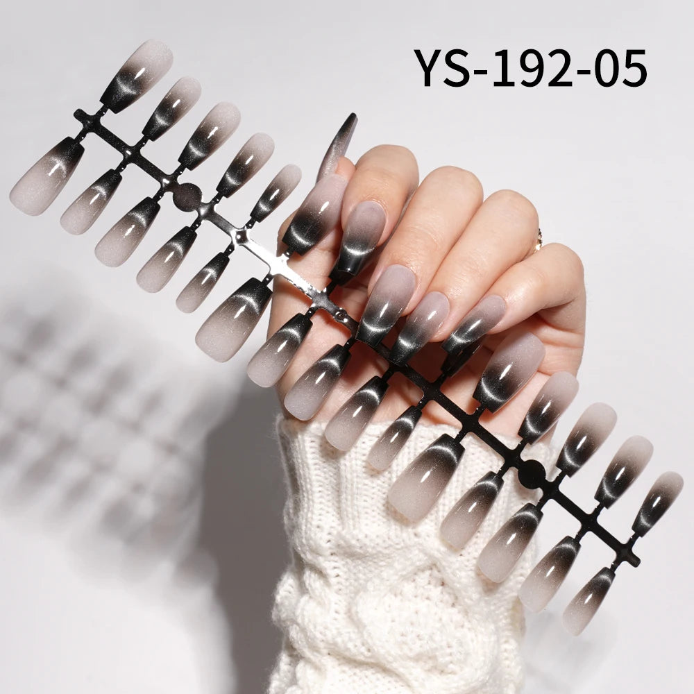 Wholesale New 30Pcs Glitter Luxury Handmade Crescent Cat Eye Nail Tips French Soft Gel Nail Art Kits False Press on Nails Set