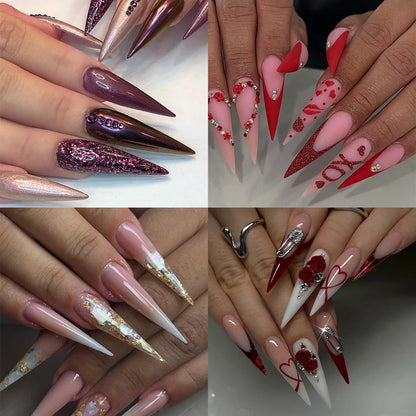 Wholesale Extra Long 504pcs Stiletto Nail Tips Long Pointed Nail Extensions for Finger Nature Clear Half Cover Manicure Design