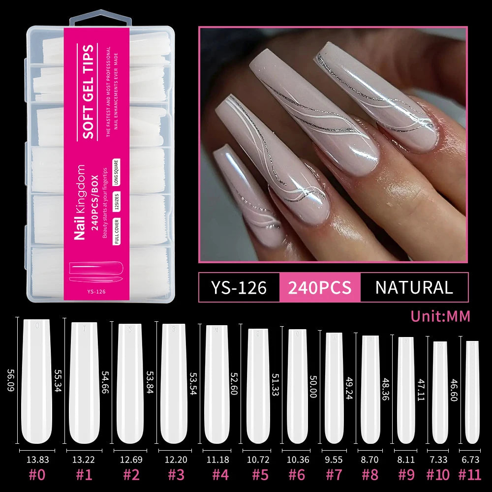 Wholesale Full Half Cover Long Stiletto Square Coffin Nails Tips Soft Gel Nail Extension Tips Nail Tips Non C Curve