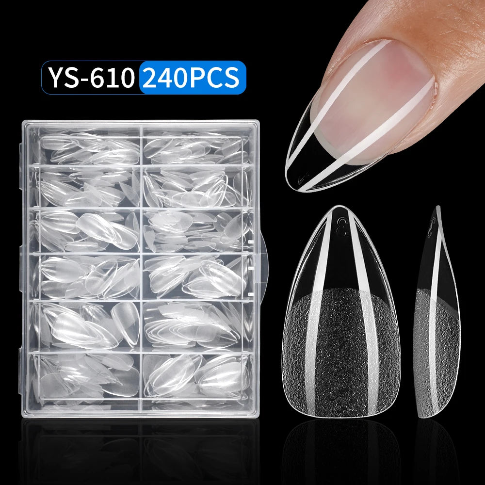 Nail Supplies 120/240Pcs Full Cover Half Frosted Almond False Nail Tips Clear Semi Matte Almond Nail Tips