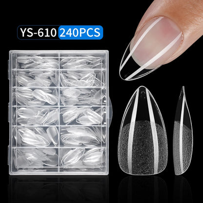 Nail Supplies 120/240Pcs Full Cover Half Frosted Almond False Nail Tips Clear Semi Matte Almond Nail Tips