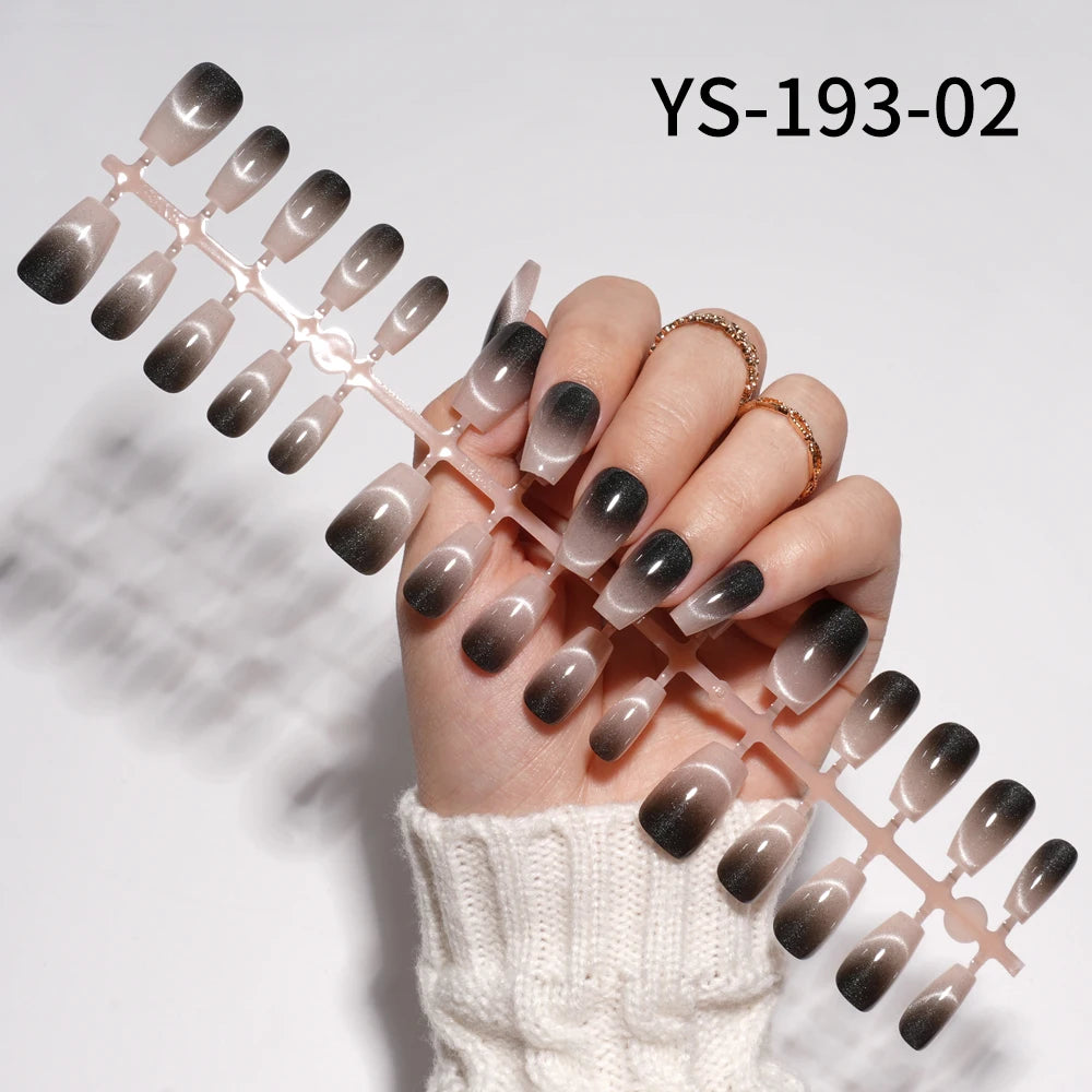 Wholesale New 30Pcs Glitter Luxury Handmade Crescent Cat Eye Nail Tips French Soft Gel Nail Art Kits False Press on Nails Set