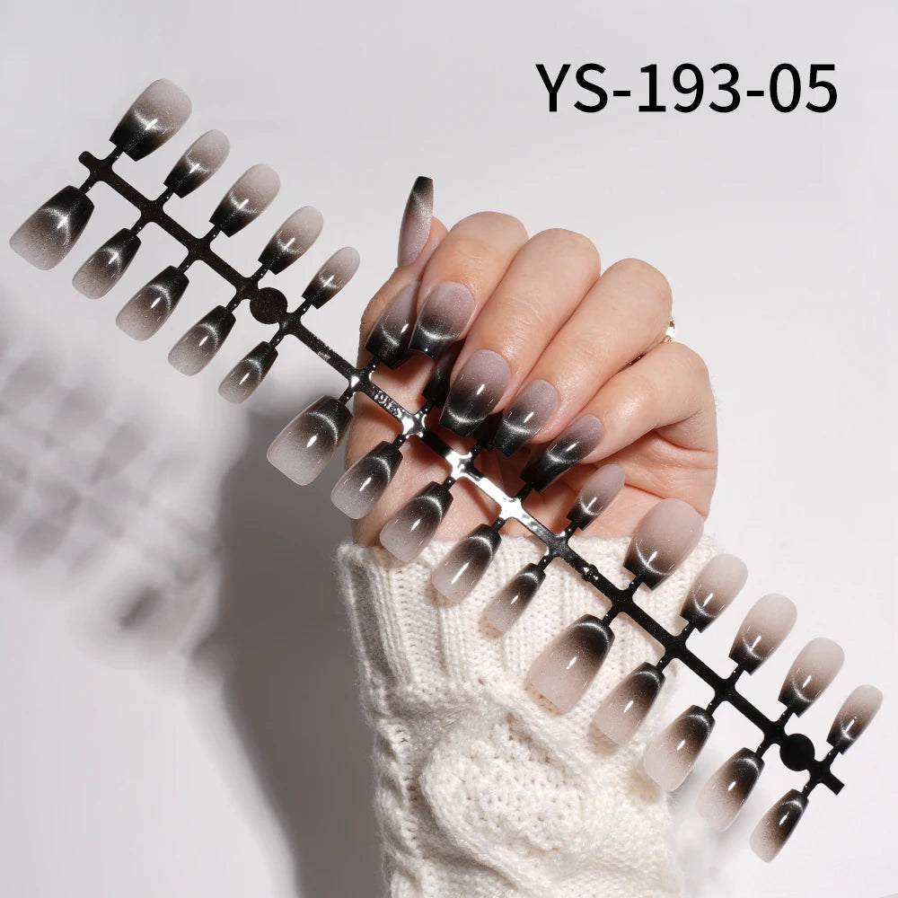 Wholesale New 30Pcs Glitter Luxury Handmade Crescent Cat Eye Nail Tips French Soft Gel Nail Art Kits False Press on Nails Set