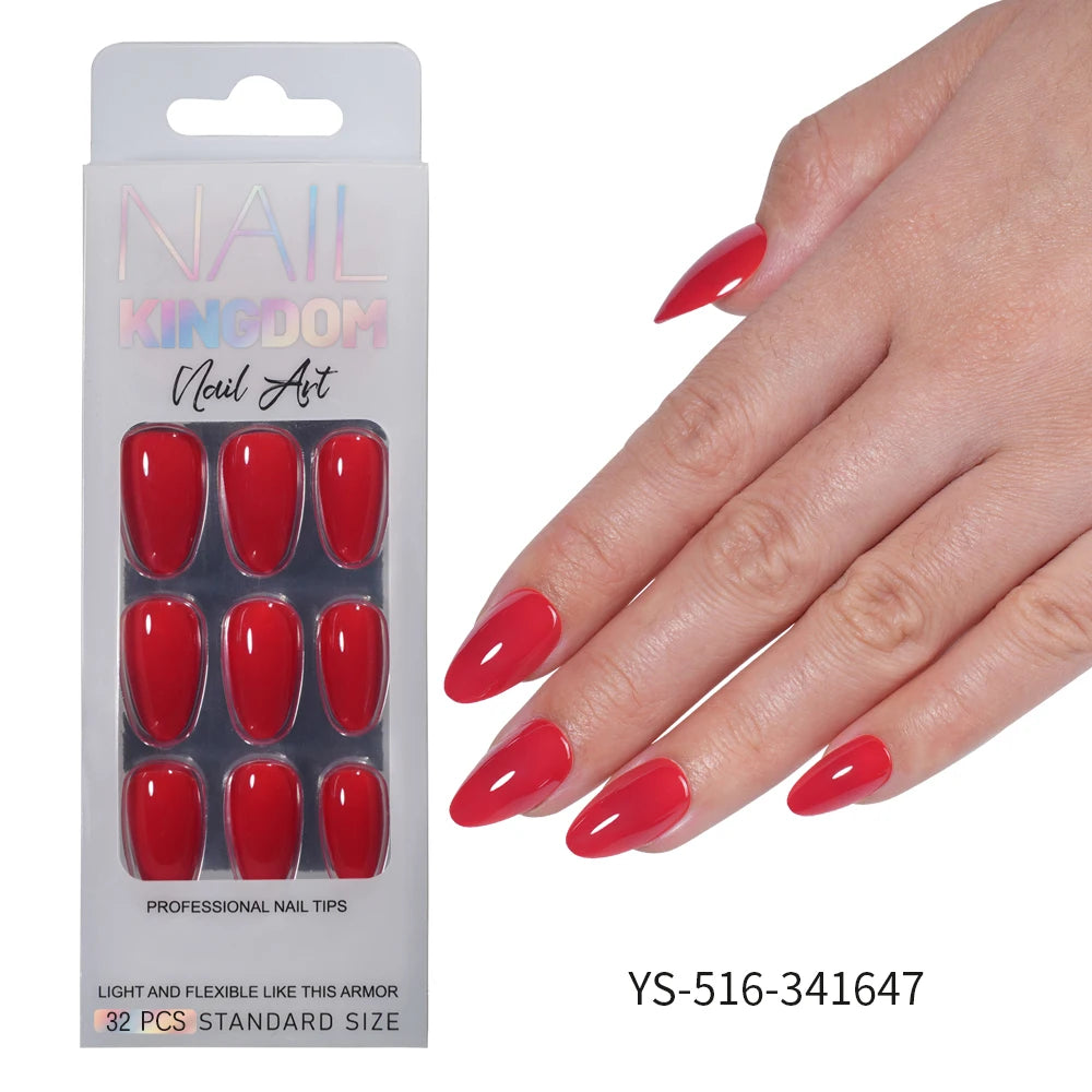 Nail Factory Custom 32pcs/30pcs Handmade Gel Nails Press on Full Cover Solid Color Aurora Glitter Almond Press on Nail Tips