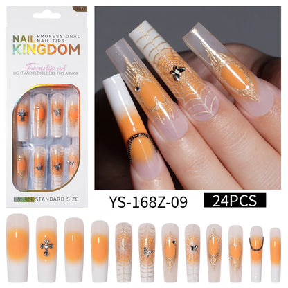 Private Label Wholesale Custom 24pcs French Style Press on Nail Long Square Rhinestone Luxury Press on Nails With Diamond