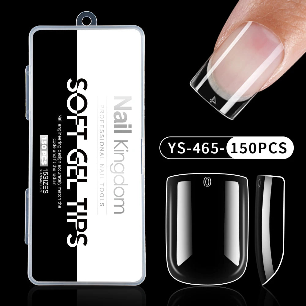 Wholesale False Nail Art Tips 15 Size Full Cover Traceless Transparent Clear Coffin Stiletto Square Almond Soft Gel Nail Tips