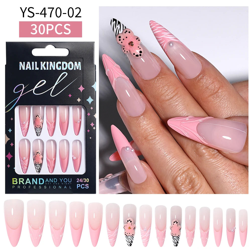 Wholesale 30pcs Custom 3D Diamond Luxury Flower Design Stick on Nails Acrylic French Tip Press on Nails for Nail Art Salon