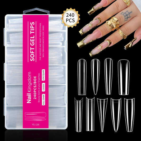Wholesale Full Half Cover Long Stiletto Square Coffin Nails Tips Soft Gel Nail Extension Tips Nail Tips Non C Curve