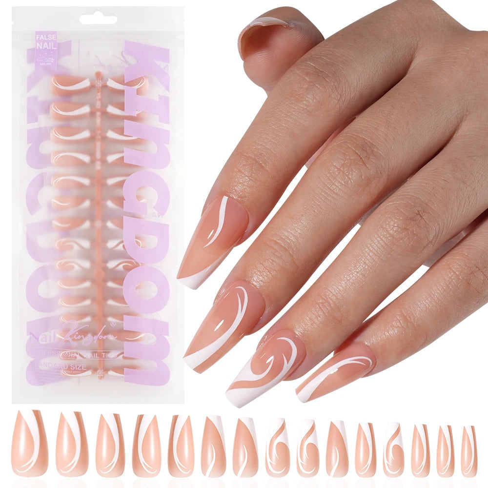Private Label 120PCS/Bag French Artificial Fingernails Nude White Full Cover Long Square Handmade French Soft Gel Press on Nails