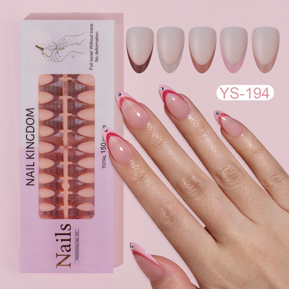 Private Label Wholesale 150pcs Private Label Soft Gel False Nail Nude Almond Square French Press on Nails for Nails Extension