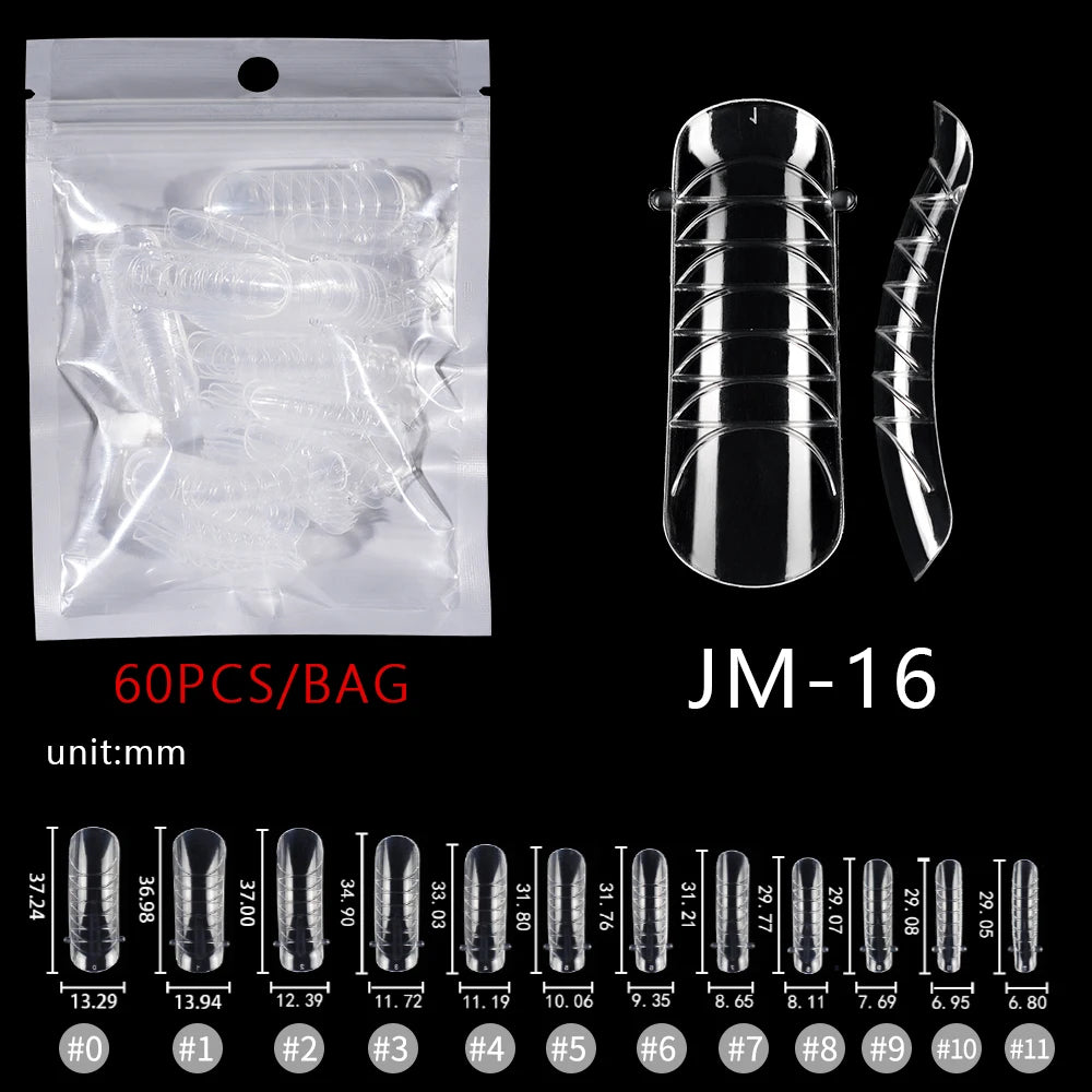 Wholesale Factory 60pcs Plastic Nail Art Mould Tips Clear Quick Building Extension Tool Stiletto Almond Square Nail Forms