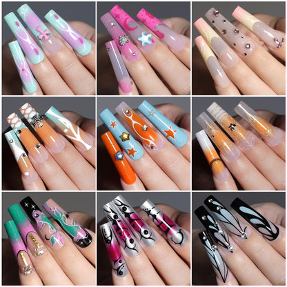 Private Label Wholesale Custom 24pcs French Style Press on Nail Long Square Rhinestone Luxury Press on Nails With Diamond