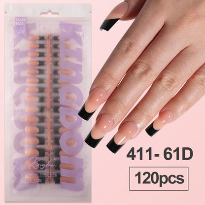 150pcs Wholesale Press on Gel Nails French White Black Tips Private Label Almond Square Coffin French Press on Nails Strip
