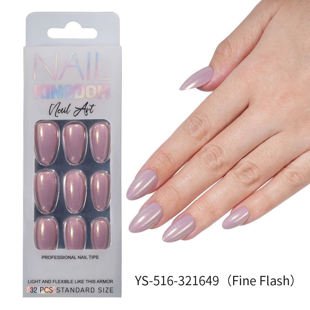 Nail Factory Custom 32pcs/30pcs Handmade Gel Nails Press on Full Cover Solid Color Aurora Glitter Almond Press on Nail Tips
