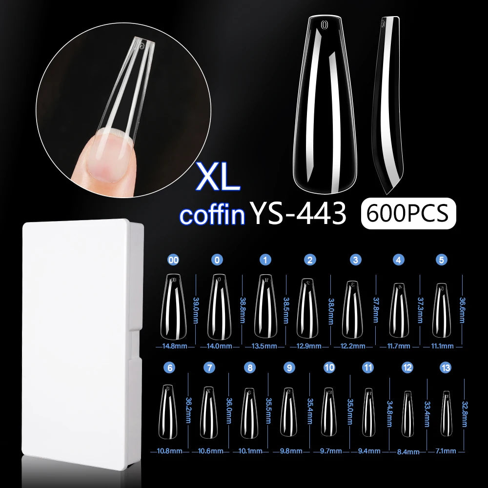 New Soft Gel X 600 Pcs 15sizes Nails No C Curve Full Cover Acrylic Nail Tips  Wholesale Almond Square Coffin Suppliers Nail Tips
