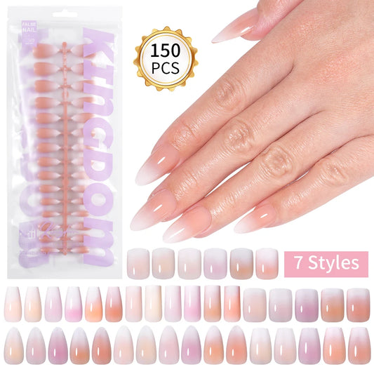 Wholesaler Private Label 150Pcs Nude Pink Gradient Fake Nails Press on Short Square Almond Ombre Press on Nails