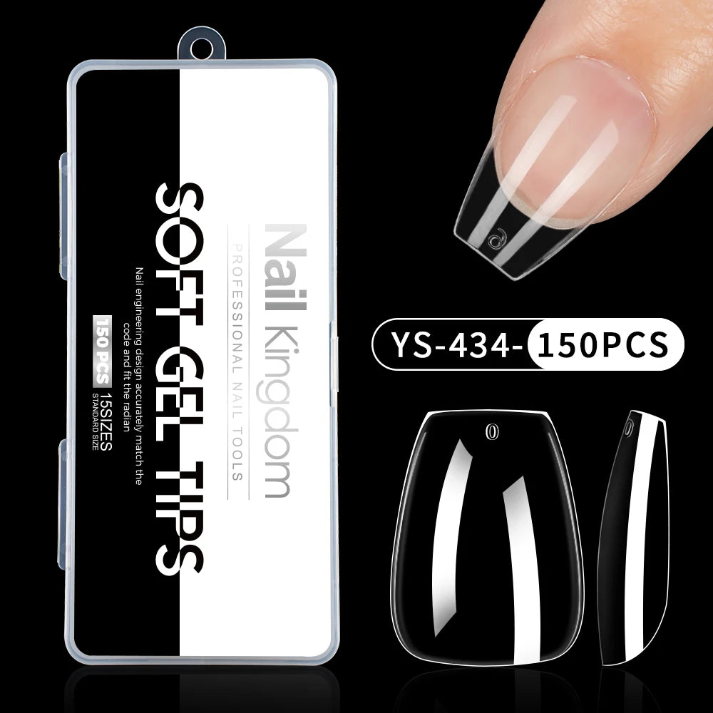 Wholesale False Nail Art Tips 15 Size Full Cover Traceless Transparent Clear Coffin Stiletto Square Almond Soft Gel Nail Tips