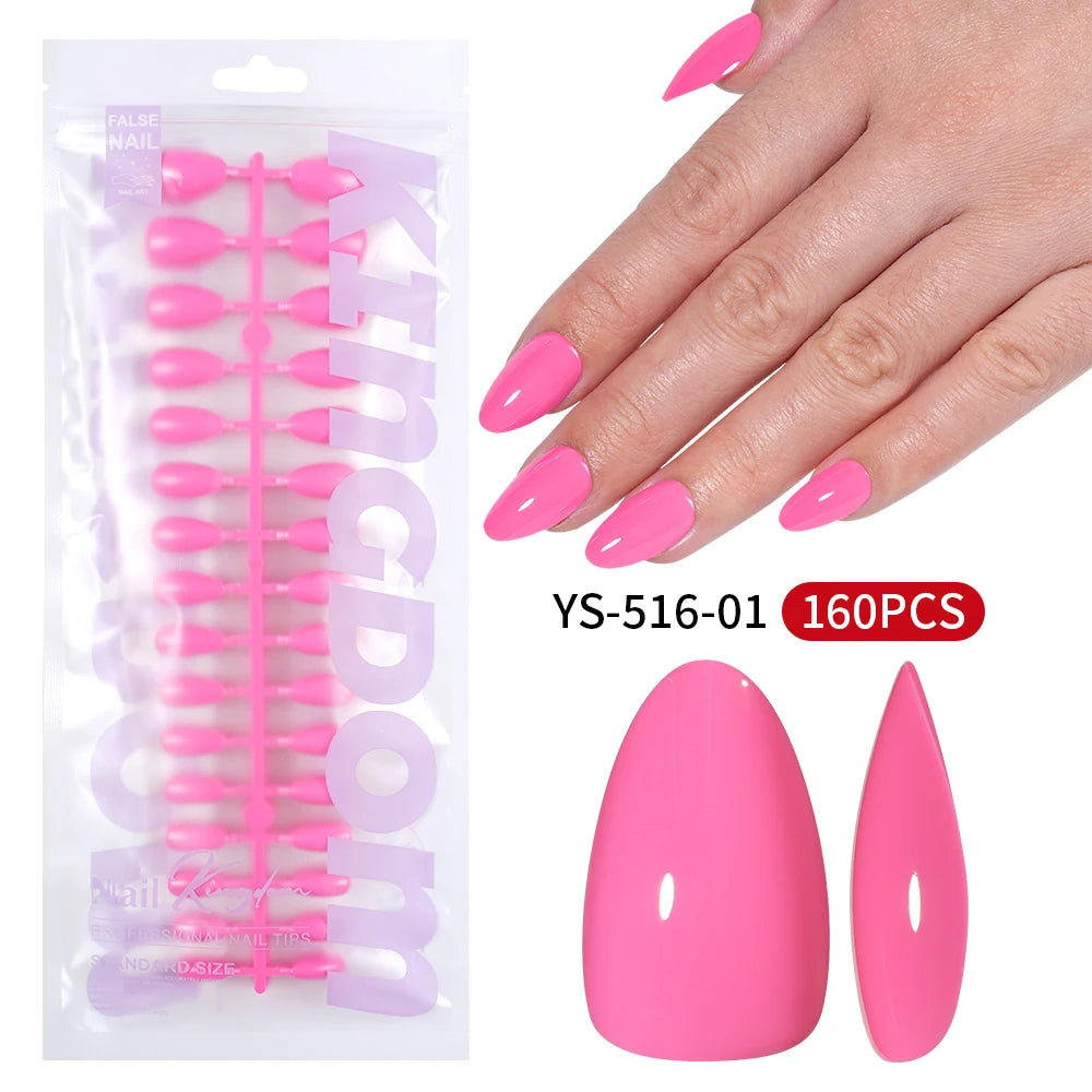 Custom Private Label 160pcs Cherry Wine Red Pink False Nails Reusable Solid Color Short Almond Gel Press on Nails Art Manicure