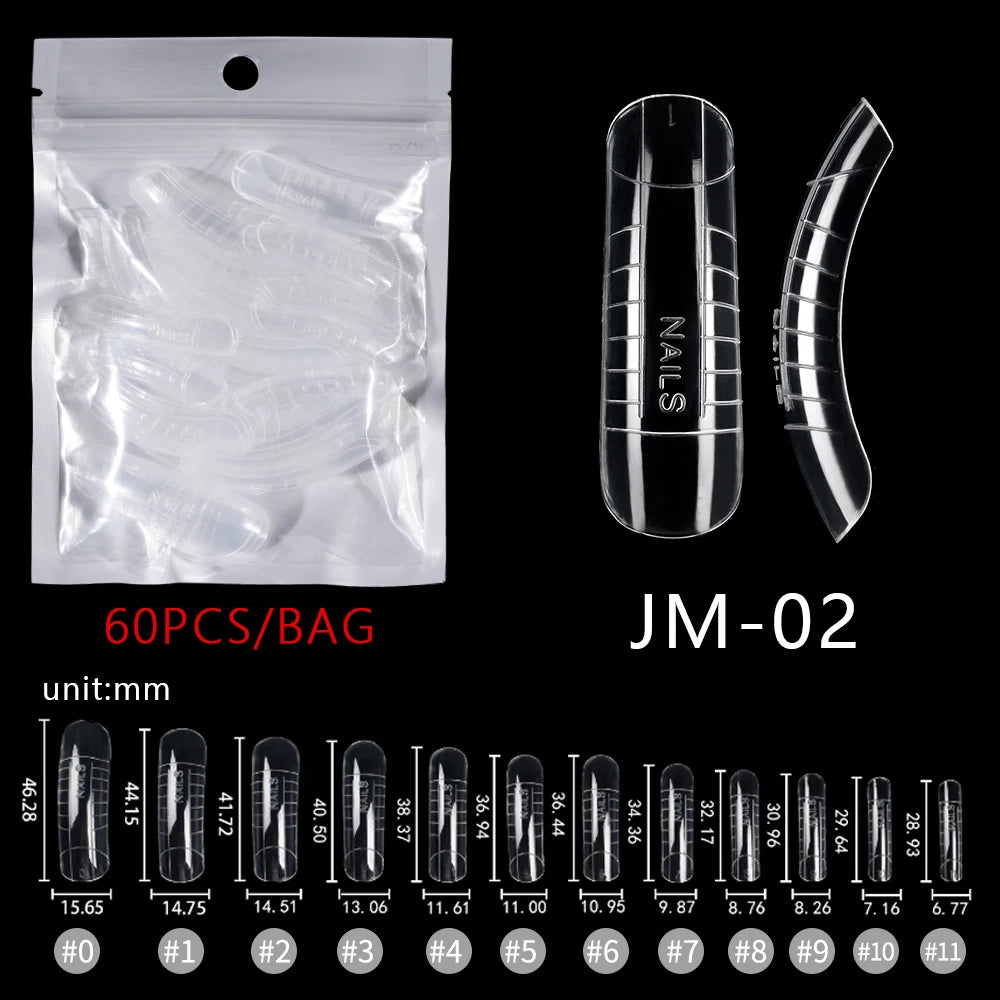 Wholesale Factory 60pcs Plastic Nail Art Mould Tips Clear Quick Building Extension Tool Stiletto Almond Square Nail Forms