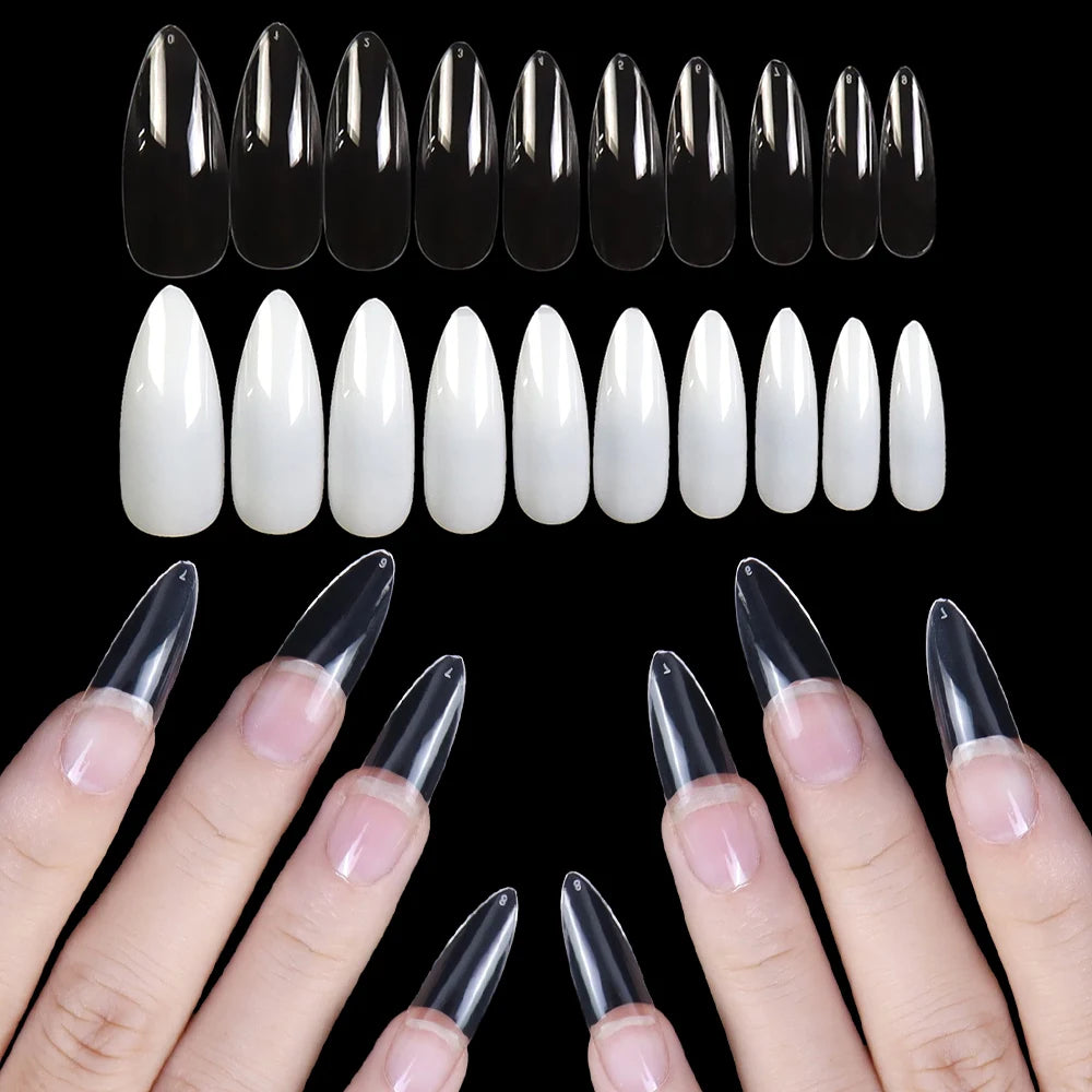 Nail Almond Tips XXL Full Cover Clear Almond ABS 500 Pieces Soft Gel Press on Nails Kit Almond Nail Tips