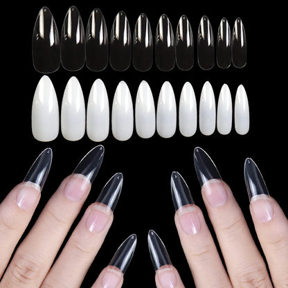Nail Almond Tips XXL Full Cover Clear Almond ABS 500 Pieces Soft Gel Press on Nails Kit Almond Nail Tips