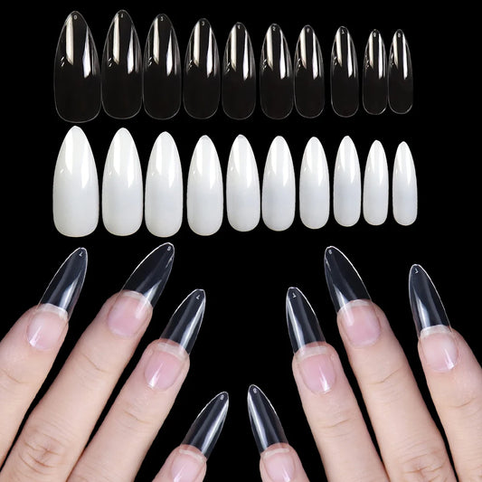 Nail Almond Tips XXL Full Cover Clear Almond ABS 500 Pieces Soft Gel Press on Nails Kit Almond Nail Tips