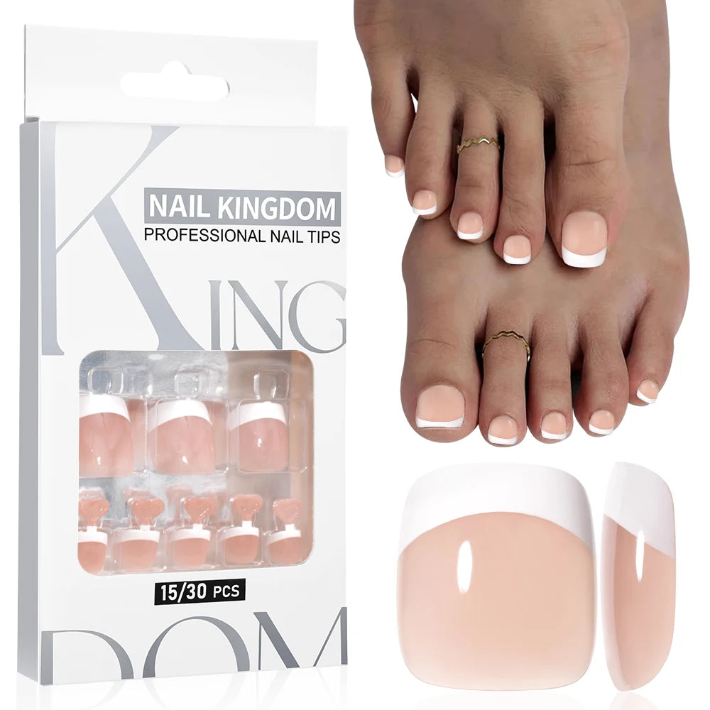 Foot Manicure 30pcs Nude Pink French White Tips Nails Press on Foot Nails Custom Toenails Short Square Press on Toe Nails