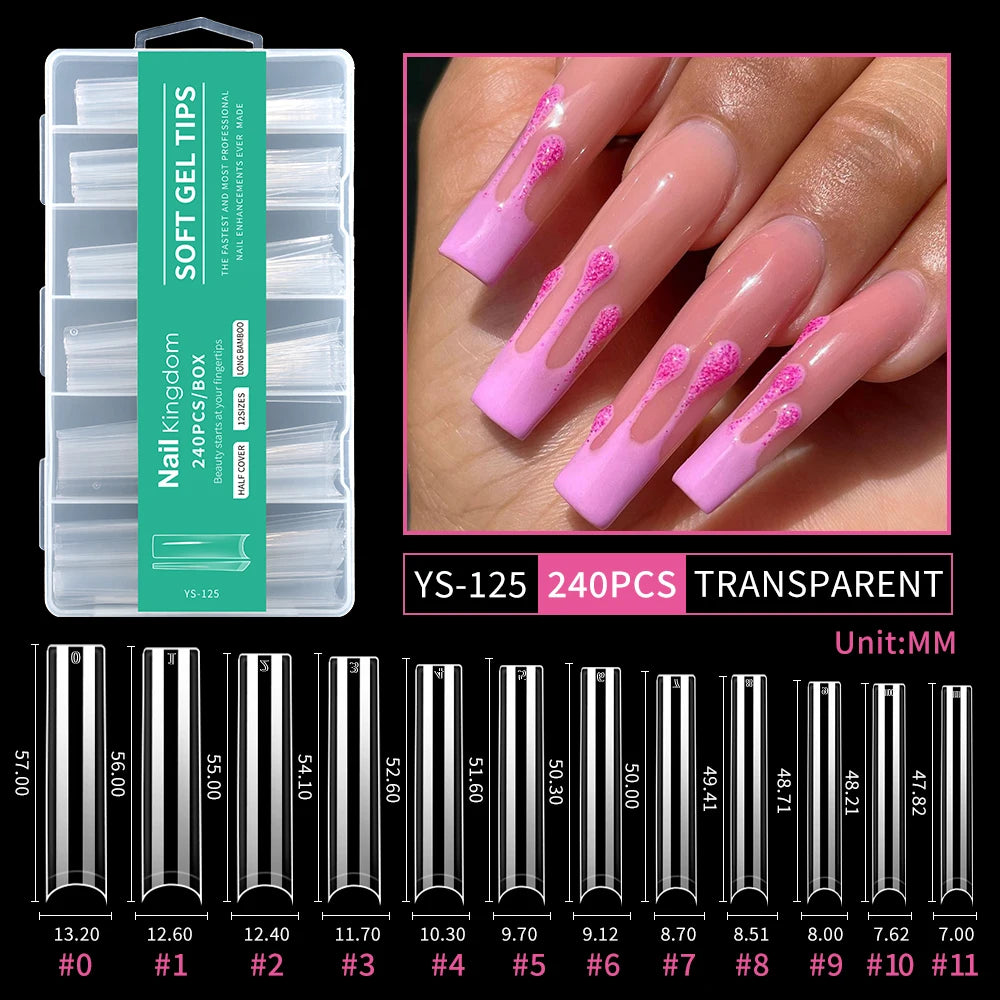 Wholesale Full Half Cover Long Stiletto Square Coffin Nails Tips Soft Gel Nail Extension Tips Nail Tips Non C Curve