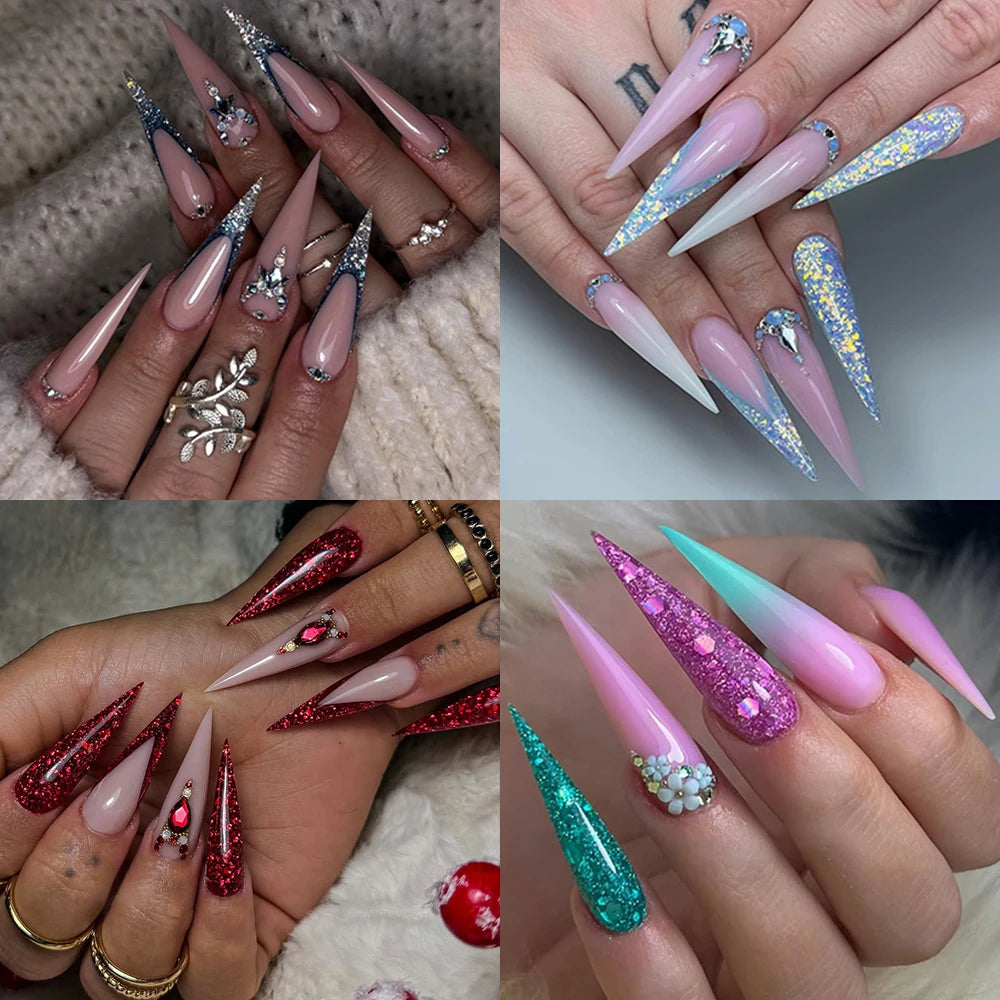 Long Stiletto False Nails 504pcs 12sizes Half Cover Traceless Natural Clear Stiletto Nail Tips